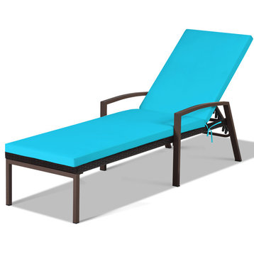 Costway Patio Rattan Lounge Chair Chaise Recliner Adjustable Cushion Turquoise