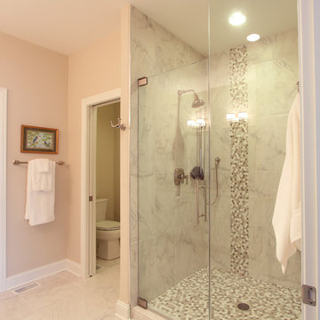 Separate Water Closet in Master Bathroom with Marble Walk In Shower