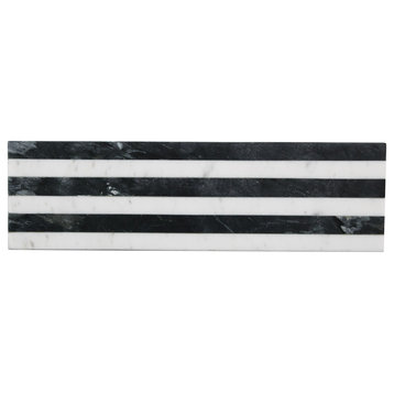 Marble Cheese and Serving Board With Stripes, Black and White