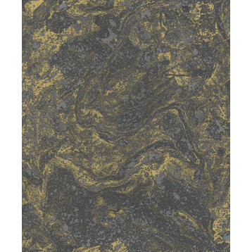 Black and Gold Foil Infused Marble Wallpaper