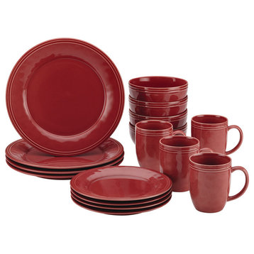 Cucina Dinnerware 16-Piece Stoneware Dinnerware Set, Cranberry Red