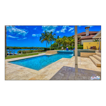 Bennett Nokomis, FL Custom Court Yard Swimming Pool & Spa With Raise Beach Area.