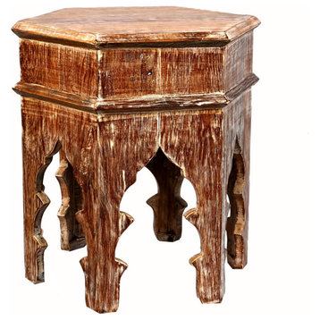 Reclaimed Moroccan style 17 inch Distressed six corner accent table