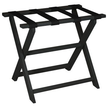 HomeRoots Earth Friendly Black Folding Luggage Rack With Black Straps
