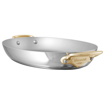 Mauviel M'Cook B Stainless Steel Oval Pan With Brass Handles, 11.8-in