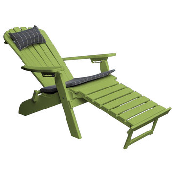 Poly Folding and Reclining Adirondack Chair with Pull-Out Ottoman, Tropical Lime