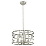 Acclaim Lighting - Amoret 4-Light Antique Silver Convertible Pendant - Robust, metal drum shaped shades of open geometric designs. This convertible light fixture easily transforms from a pendant into a semi-flush mount. Amoret is also sloped ceiling compatible.