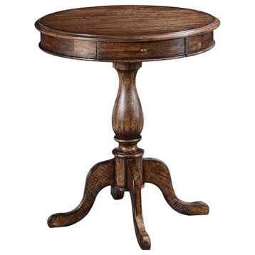 Lamp Table Dayton Round Old World Distressing Rustic Pecan Wood