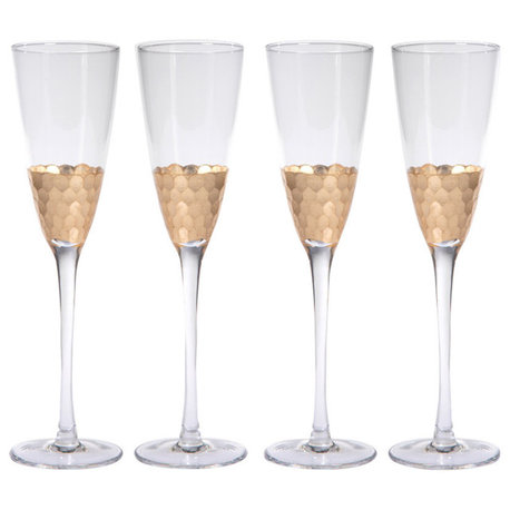 "Vitorrio" Flutes Champagne Glass, Gold (Set of 4)