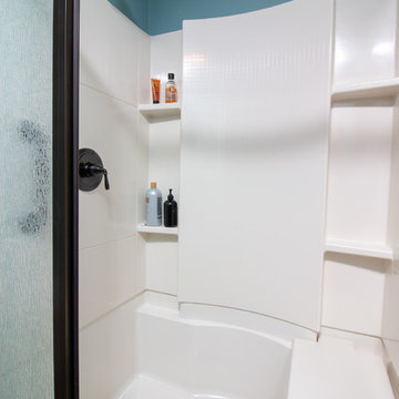 Transitional Aroma vanity Downstairs bath remodel w/Alterna Messa floor