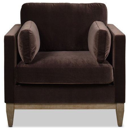 Knox 36" Modern Farmhouse Arm Chair, Deep Brown Performance Velvet
