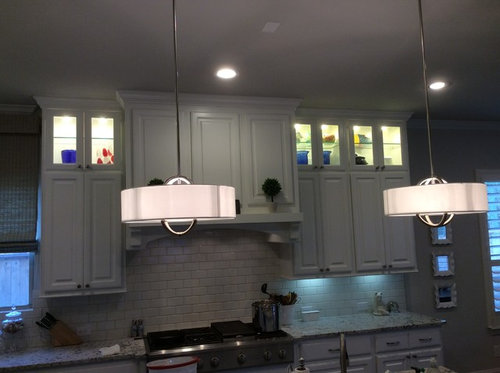 Lighted Glassed Stacked Upper Kitchen Cabinets