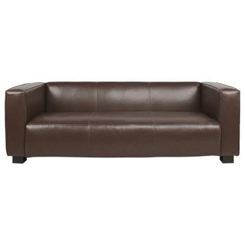 Minkler Contemporary Faux Leather 3 Seater Sofa, Dark Brown/Dark Walnut