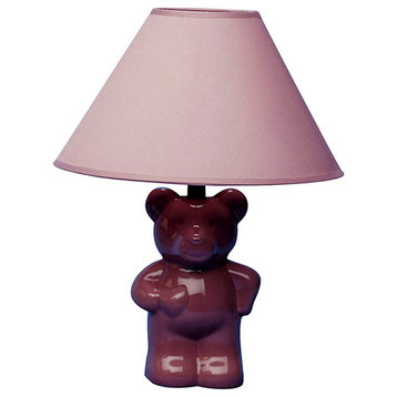 13"H Ceramic Teddy Bear Table Lamp, Pink