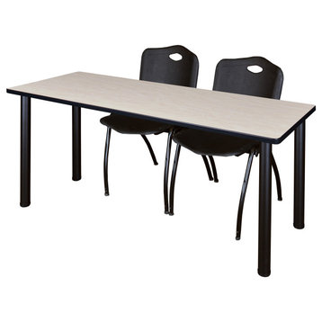 72" x 24" Kee Training Table- Maple/ Black & 2 'M' Stack Chairs- Black