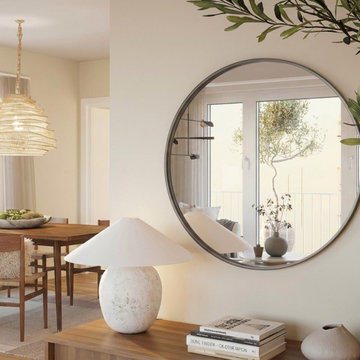 Scandinavian Warm Minimalist Dining & Living Space Visualization