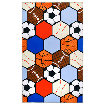 Sports Themed Colorful Area  Kid's Rug, 3'x5'