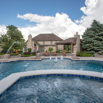 Elgin, IL Roman End Pool with Freeform Hot Tub
