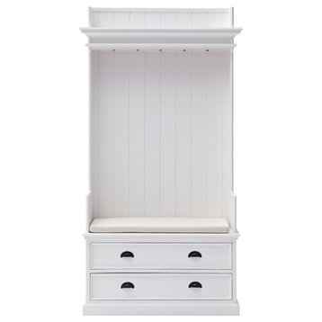 Classic White Entryway Coat Rack and Bench With Drawers