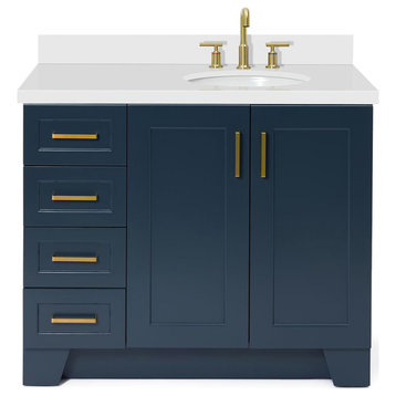 Ariel Taylor 43" Right Oval Sink Bath Vanity, Midnight Blue, 1.5" White Quartz