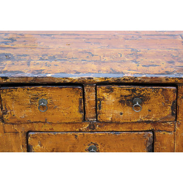 Chinese Rustic Rough Wood Distressed Orange Side Table Cabinet cs2498