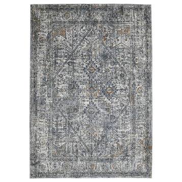 9' x 12' Gray and Ivory Oriental Power Loom Area Rug