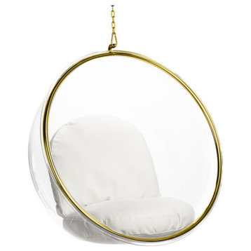 Aron Living 42" Vinyl and Steel Hanging Bubble Chair in Gold