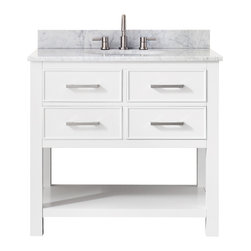 Avanity Corporation - Avanity Brooks 37" Vanity With Carrera White Marble Top, White Finish - Bathroom Vanities And Sink Consoles