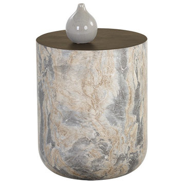 Diaz End Table, Marble Look, Antique Brass