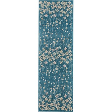 Nourison Tranquil Tra04 Vintage/Distressed Rug, Turquoise, 2'3"x7'3" Runner