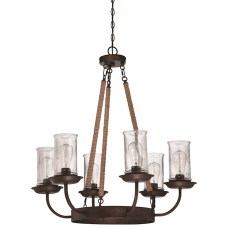 Craftmade Thornton 6 Lt Chandelier, Aged Bronze w/Natural Rope