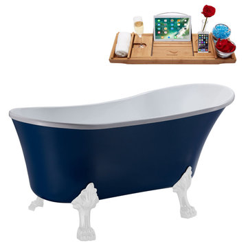 55" Streamline N370WH-IN-BGM Clawfoot Tub and Tray With Internal Drain