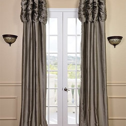Ruched Silver Grey Thai Silk Curtain - Curtains