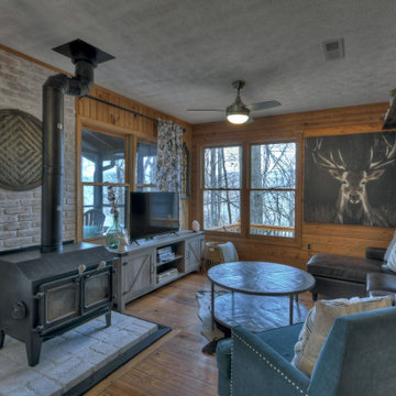 Whitewashing Faux Brick Fireplace