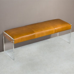 Aiden Tan Leather Lucite Bench - Indoor Benches