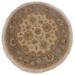 Bareen's Designer Rugs - Ziegler Kafkaz Madelain Ivory/Gray Round Rug, 4'0 x 4'1 - A Persian influenced Turkish hand knotted rug made by skilled artisans capable of creating the most exceptional vegetable dyes and hand-spun New Zealand wool. This gorgeous one of a kind Peshawar Kafkaz handmade rugs is also known as a Chobi Rug. This gorgeous rug is extremely versatile and is famous for its soft pleasing color palette and informal design that works in a myriad of interiors. It has been expertly hand-tied, finished, sun-dried, and can contain up to 1.5 million knots. It takes 4 skilled artisans to hand knot this rug nine to twelve months to complete this piece of art. The invigorating colors and patterns in this rug will give your home an elegant and fresh appearance. While drawing upon the coloring and patterns of antique rugs, contemporary Peshawar pieces incorporate modern design motifs and feature vibrant color tones.Give your room a luxurious look and feel with this beautiful rug with gorgeous color pallet. The intricate design allows this oriental rug to creates a royal ambience in any decor. Hand knotted construction and natural fibers gives this rug soft feel under your feet.