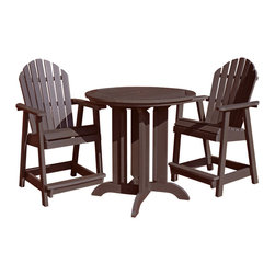 Highwood - Adirondack Hamilton 3pc Round Counter Height Outdoor Dining Set, Weathered Acorn - Outdoor Dining Sets