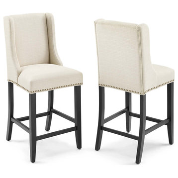 Baron Counter Stool Upholstered Fabric Set of 2, Beige
