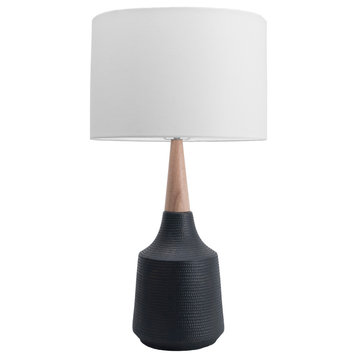 28" Jenna Ceramic Linen Shade Table Lamp, Black