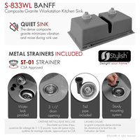 33" Dual Mount Workstation Double Bowl Gray Granite Kitchen Sink