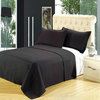 Luxury Black Checkered Quilted Wrinkle Free Microfiber 3 Piece Coverlets Set, Fu