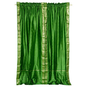 Forest Green Rod Pocket Sheer Sari Curtain Drape Panel Pair