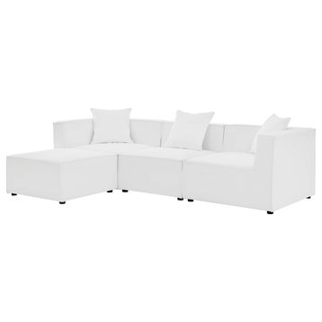 Lounge Sectional Sofa Set, Fabric, White, Modern, Outdoor Patio Balcony Garden