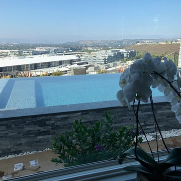 Los Angeles - Contemporary Hillside Pool & Spa with Colored Water Spillways