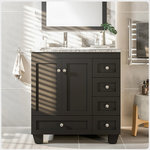 Eviva - Eviva Happy 30 inch x 18 inch Espresso Transitional Bathroom Vanity with White C - The Eviva Happy is a new line of bathroom vanities. It has a close resemblance to the Eviva Acclaim but with one significant difference, it has an 18 inch depth.  This makes it ideal for people looking for something with a transitional elegant look yet doesn't take up much space. It is constructed of solid wood with durable water-resistant polyurethane finish outside and water-resistant layer inside. The Happy Vanity comes with an Italian white Carrara marble top that provides the bathroom with a contemporary and transitional look. Features included with this vanity are soft closing doors and drawers, an undermount porcelain sink and brushed nickel handles/knobs. Available in White, Gray or Espresso and in sizes 24, 28 and 30 inches.
