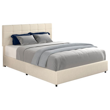 Stylish Ivory Velvet Queen Size Platform Bed With Storage