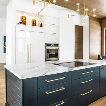 Custom Transitional Kitchen - Glossy White Polymer & Blue HDF
