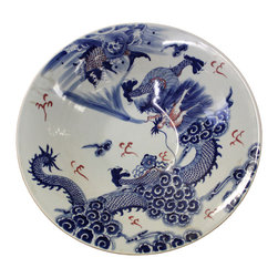 Chinese Blue White Dragon Painting Porcelain Charger Plate Bowl - Decorative Bowls