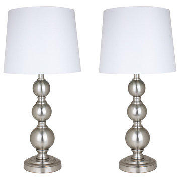 25" Brushed Nickel Table Lamps, White Linen Shades, Set of 2