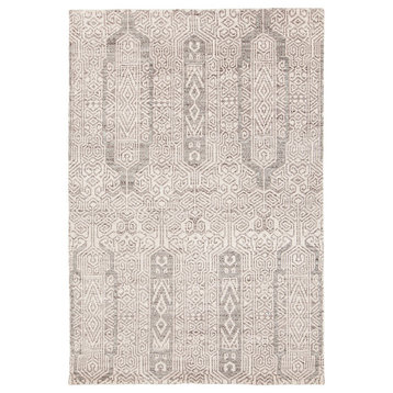 Isla Hand Knotted Wool Rectangle Area Rug, 5' x 7'1/2", Gray/White